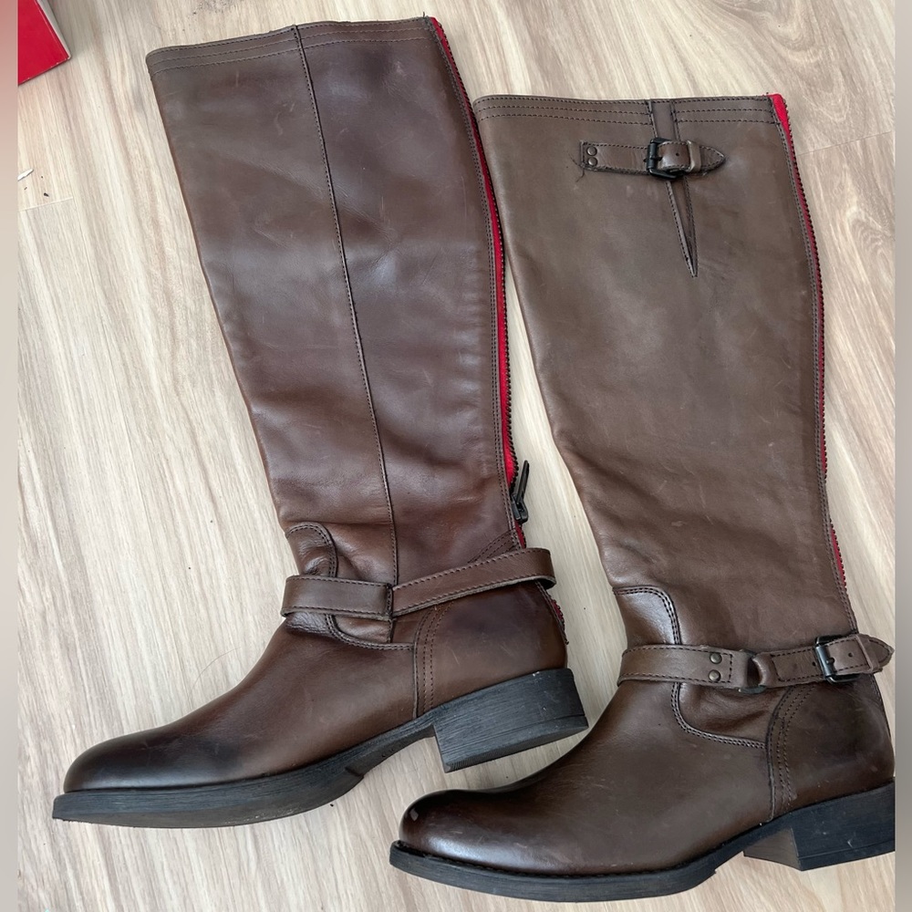 Steve Madden Brown Leather Riding Boots Zerge Buckle